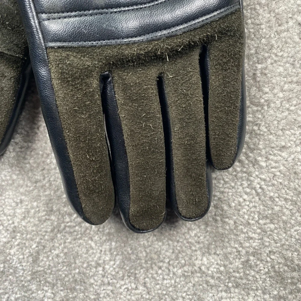 VTG Winter Gloves Ladies Large Green Black Suede Vinyl Snap Wrist Strap Japan